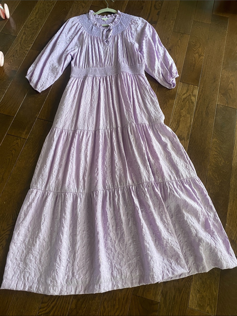 JODIFL Light Lavender Tiered Maxi Dress with Smocked Waist